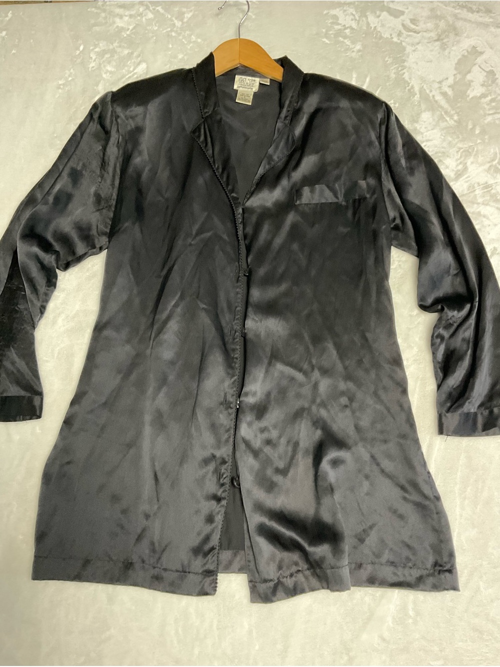 Vintage Silk Morgan Taylor Black Satin Long Sleep Shirt
